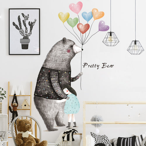 Cartoon Big Bear with Air Balloon Wall Sticker for Bedroom Decoration