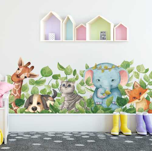 Cute Cartoon Cat Fox Elephant Cute Animal Wall Sticker for Kids Rooms