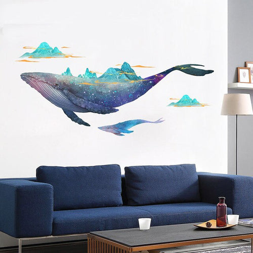 Creative Large Starry Sky Whale Wall Stickers for Living Room
