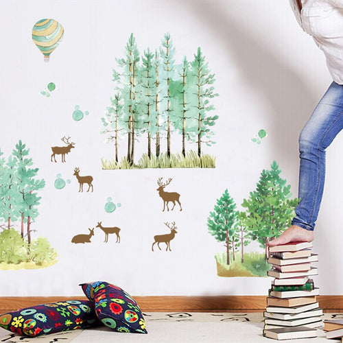 Cute Animal and Green Tree Wall Stickers