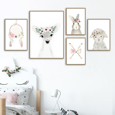 Deer Rabbit Sheep Dream Catcher Flower Wall Art Posters