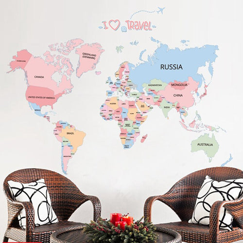 Creative World Map Wall Decals for Kids Rooms